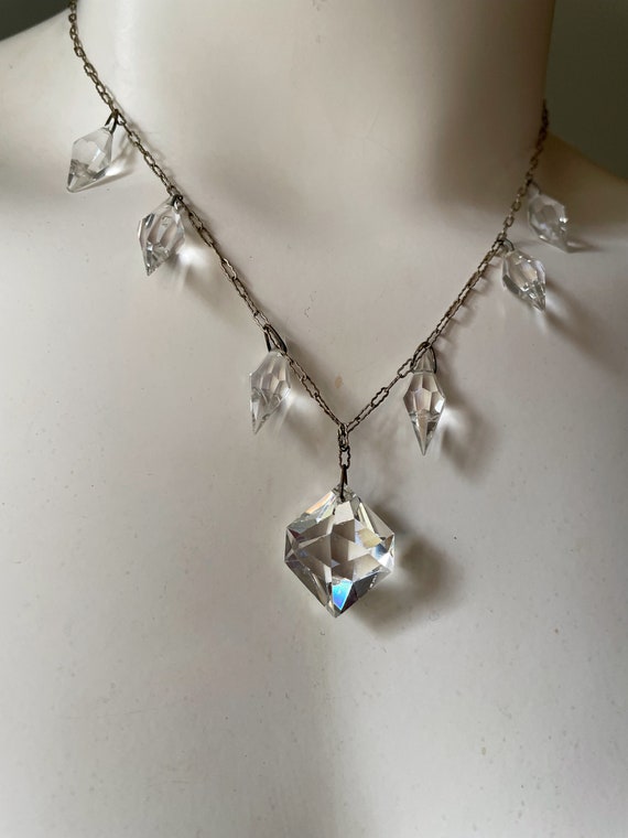 Art Deco cut crystal demi parure necklace and ear… - image 1