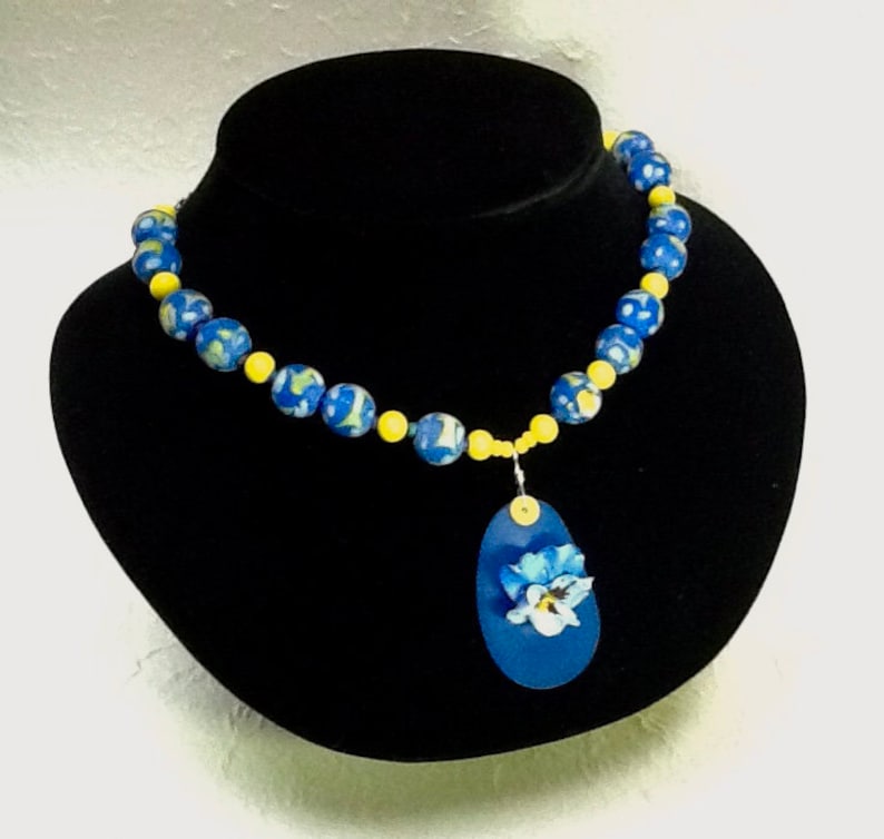 Vintage African trade beads NOS Japanese cadmium yellow bead necklace vintage Crown Derby porcelain refashioned vintage jewelry