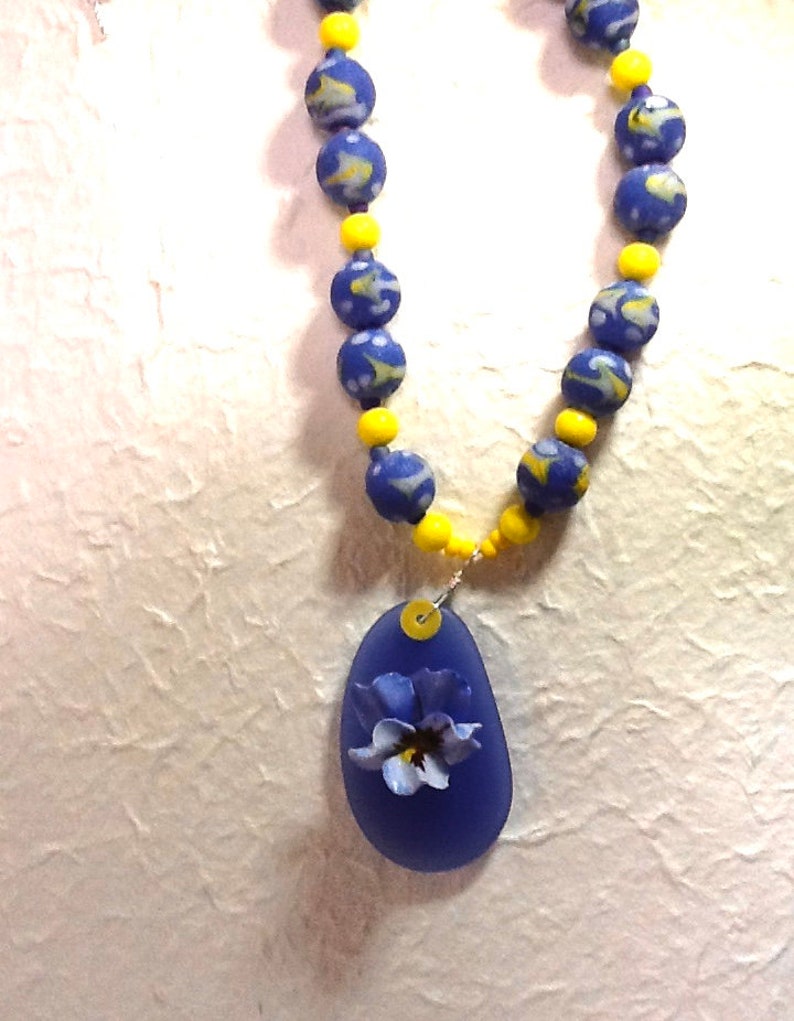 Vintage African trade beads NOS Japanese cadmium yellow bead necklace vintage Crown Derby porcelain refashioned vintage jewelry