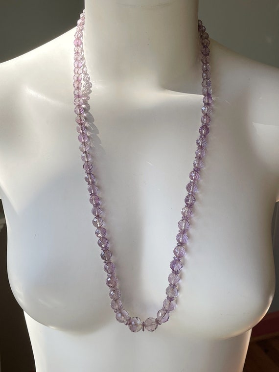 Antique amethyst necklace, 30” graduated beads and