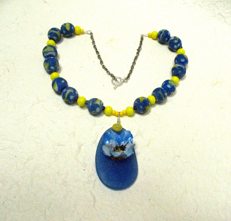 Vintage African trade beads NOS Japanese cadmium yellow bead necklace vintage Crown Derby porcelain refashioned vintage jewelry