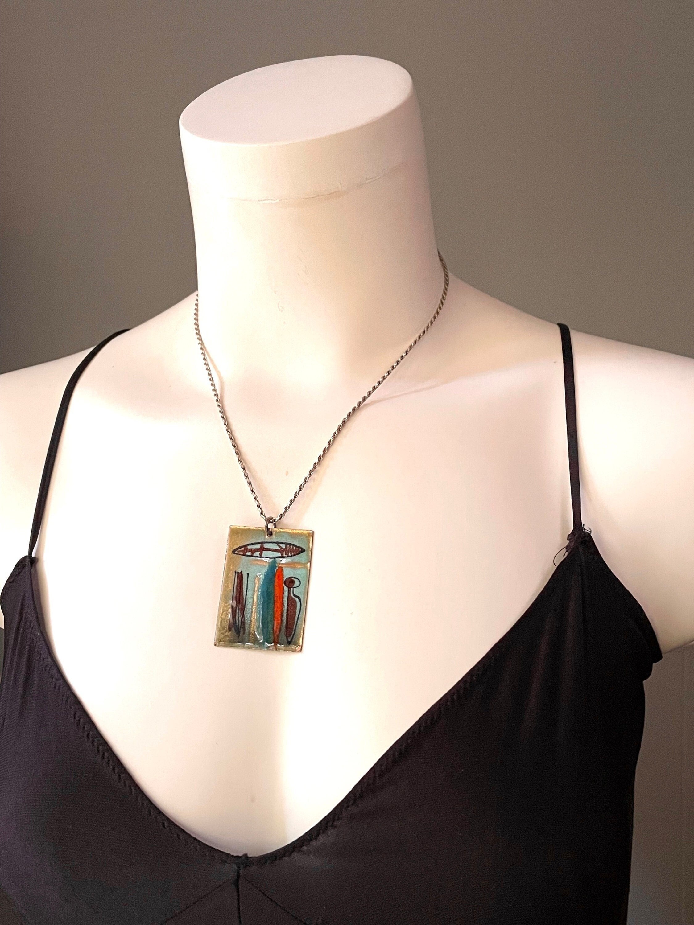 Rare Miriam Peck Enamel Pendant 1950s, Designer Necklace, Mid Century ...