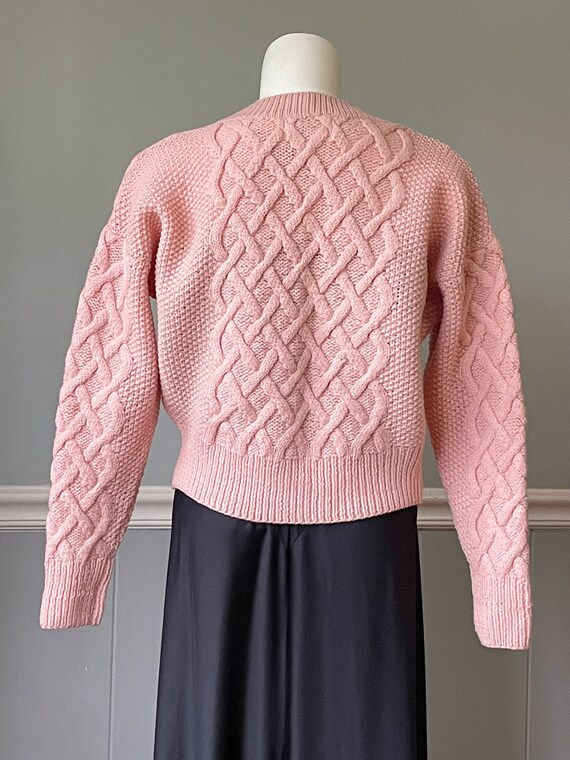 Womens Hand knitted cabled wool cardigan, pink, e… - image 3