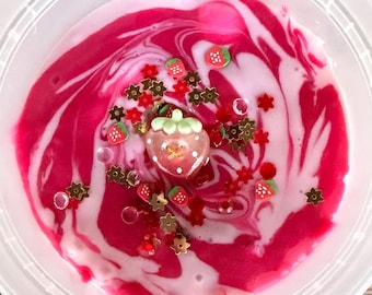 Strawberry Swirl Glossy Slime, Pink Swirls, Scented, 12 oz (Handmade)