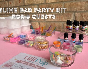 Slime Party Kit for 8 Kids, Slime Bar with Charms, Pre Made Slime Set, Kids Birthday Activity, Build Your Own Slime, Custom Option