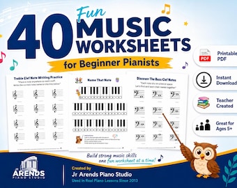 Beginner Piano Workbook | 40 Printable Music Worksheets for Kids | Piano Practice, Note Reading, Music Theory PDF