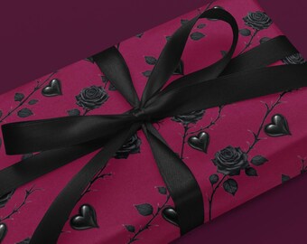 Rose Goth Wrapping Paper Roll, Gothic Paper, Dark Academia Gift Wrap, Black Wrapping Paper, Retro Toile Wrapping Paper, Funky Gift Wrap