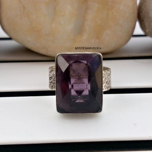 Large Amethyst Statement Ring, Rectangular Purple Gemstone Ring, Ornate Silver Cocktail Ring, Boho Artisan Jewelry, Gift for Her