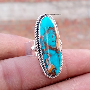 925 Sterling Silver Ring, Blue Cpper Turquoise Gemstone Ring,Christmas Gift Friendship Surprise Anniversary Boho Jewelry Ring,
