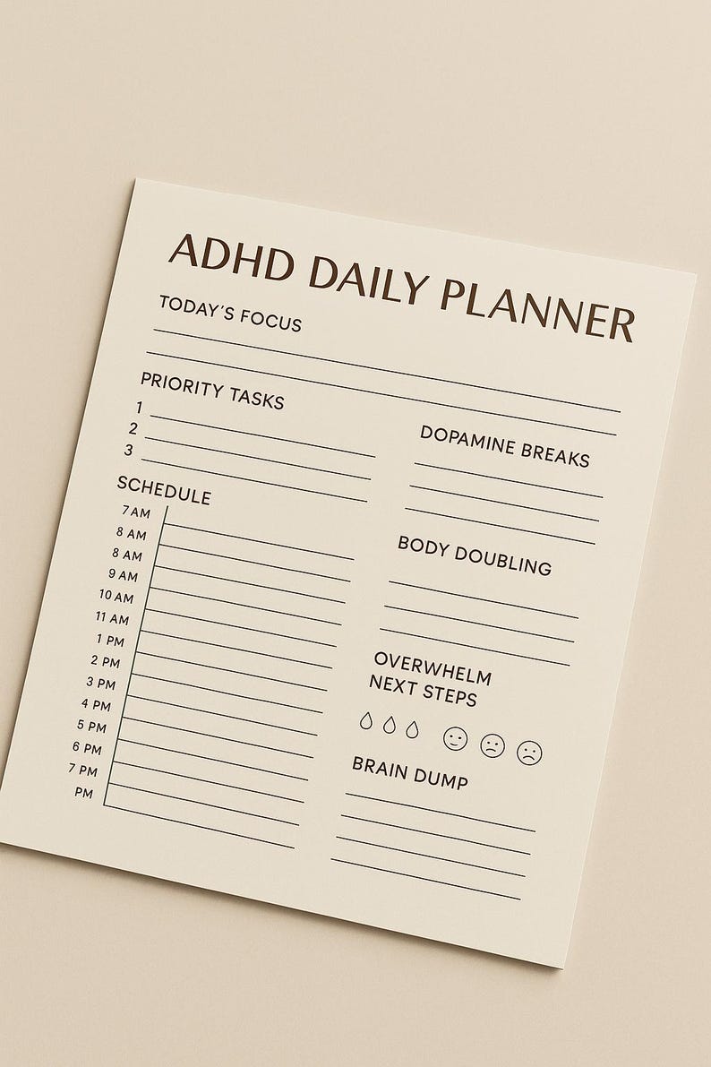 ADHD Daily Planner Printable | Minimalist Focus Template (PDF) - Etsy ...