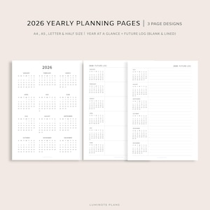 2026 Minimal Planner Pages | Year at a Glance, Future Log (Digital Download)