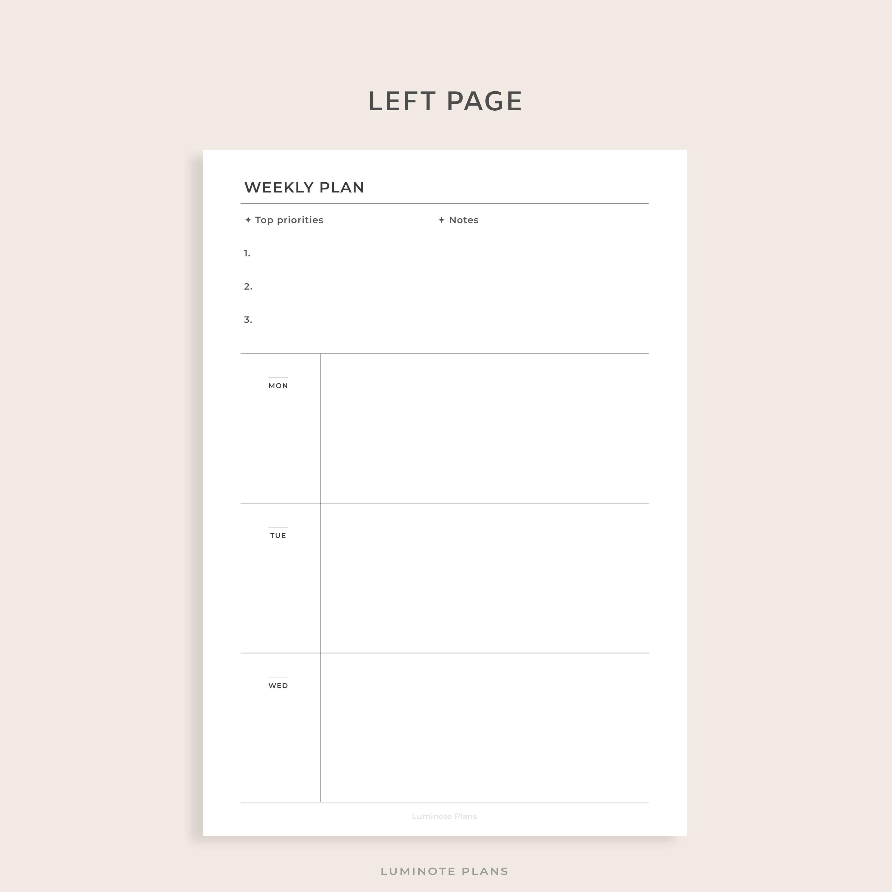 Simple Weekly Planner Printable | A5, Half Letter | Minimal Undated Two ...