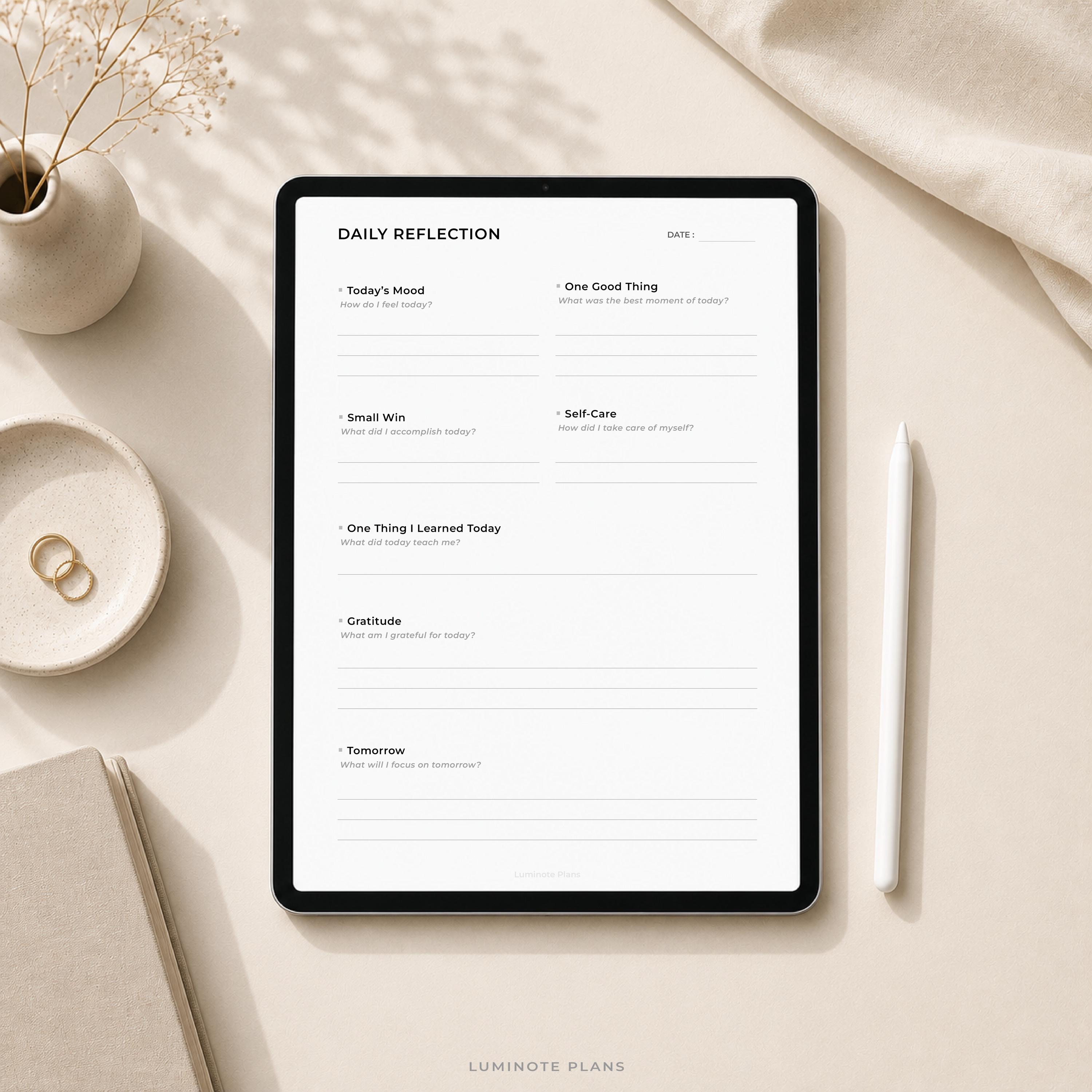 Daily Reflection Printable | Minimal A5 Journal Page | Simple Self ...