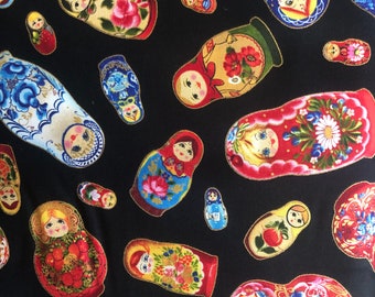 Fabric by 1/2 yard Designer quilting cotton,crafts art ,mixed media Matrioshke Russian dolls