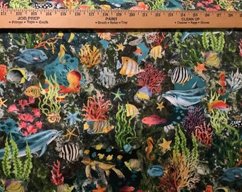 Fabric by 1/2 yard Designer quilting cotton,crafts art ,mixed media  designer ocean reef