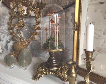 Handmade Conocybe Filaris Mushroom Cloche with Vintage Metal Base