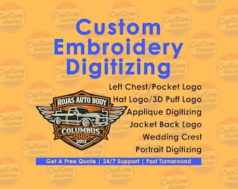 Custom Embroidery Digitizing, Logo Digitizing, Embroidery Digitizing Service, Image Digitizing Embroidery, Custom Digitize, Best Digitizing