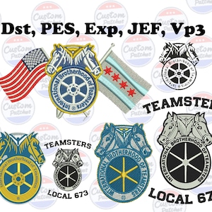 Paquete de diseños de bordado de escudos de caballos e insignias de ruedas, emblemas, diseños de la Hermandad Internacional de Camioneros, archivos de bordado a máquina