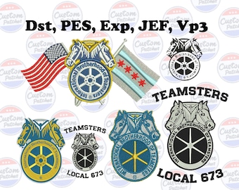 Horse Crest and Wheel Badge Embroidery Designs Bundle, | Emblems, Teamsters International Brotherhood Designs Machine Embroidery Files