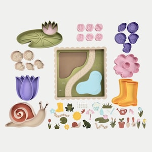 Sensory Play Spring Summer Tray, Kids Play Dough, Kinetic Sand Tray, Montessori Fine Motor, Open Ended Learning Activity