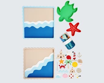 Beach Ocean Sensory Tray Play Tray For Kinetic Sand Play Dough Sifting Tray Sensory Play Kit Fine Motor Skills Screen Free Play Activity
