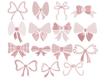 Diseño de bordado "Coquette rosa", 15 patrones de lazos, adorable lazo bordado, bordado de lazo sencillo, descarga instantánea