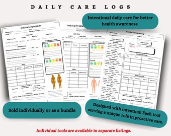 Digital Caregiver Tools, health tracking sheets, caregiver support resources, daily care, nutrition hydration log, printable care forms