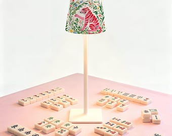 Mahjong Table Lamp Cordless LED Rechargeable Preppy Tiger Mahjong Decor Chinoiserie Game Night Lighting Gift for Hostess or Players