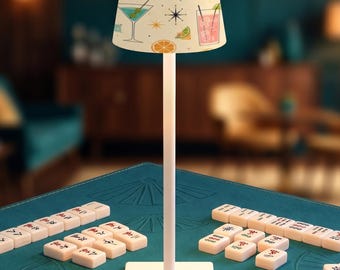 Mahjong Table Lamp, Cordless Rechargeable LED Desk Light for Game Night, Chic Mid Century Modern Cocktail Decor, Gift for Hostess