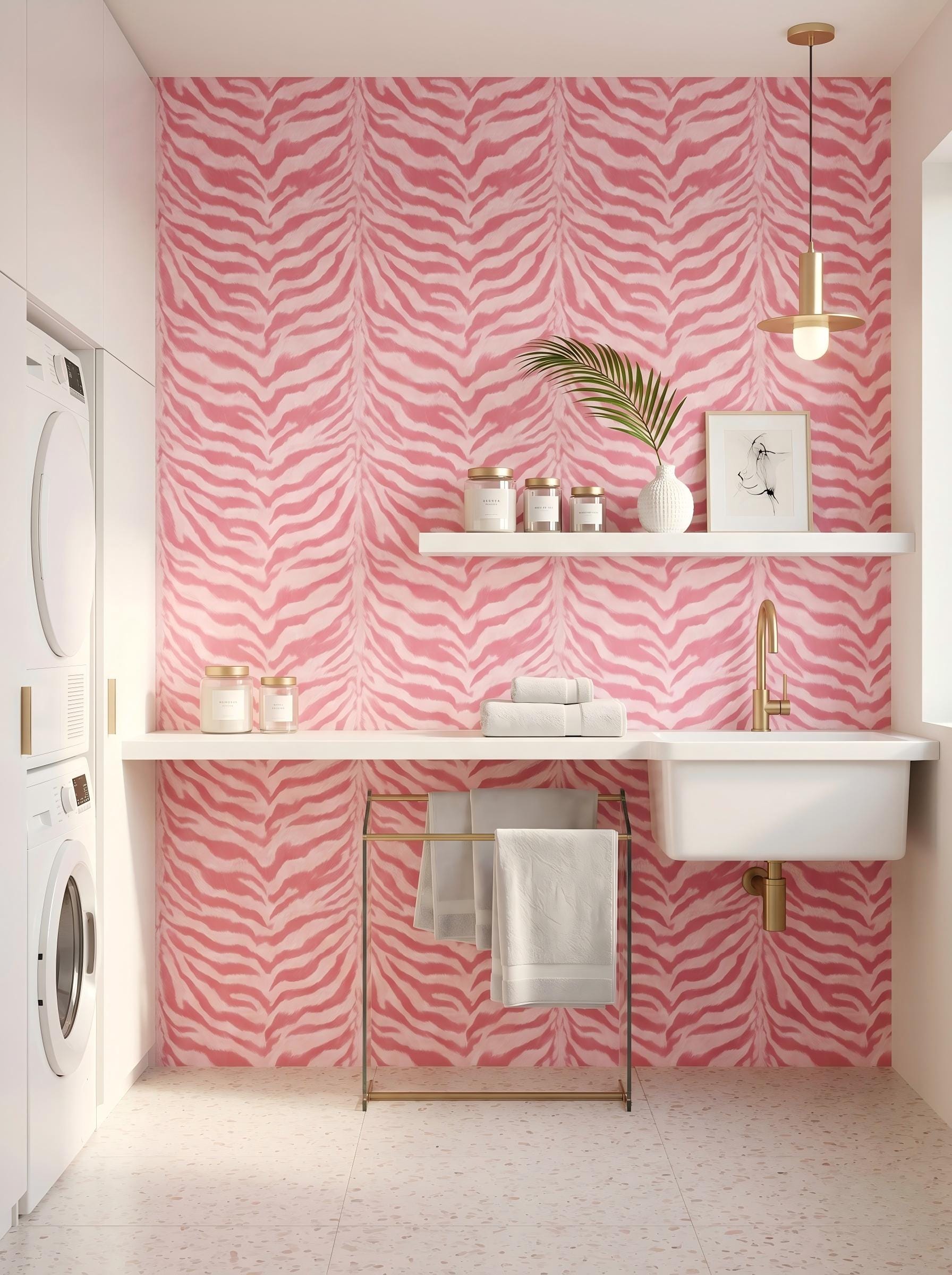 Pink Zebra Print Peel and Stick Wallpaper Preppy Animal Print Mural ...