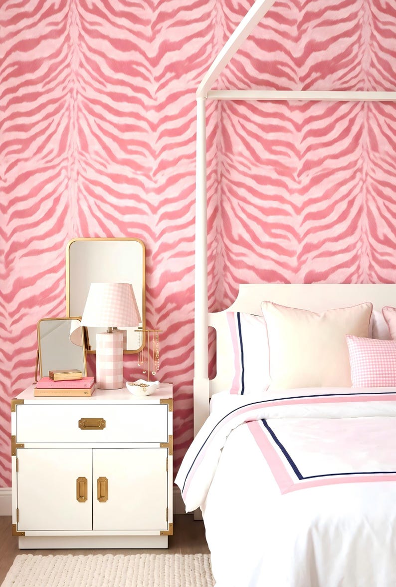 Pink Zebra Print Peel and Stick Wallpaper Preppy Animal Print Mural ...