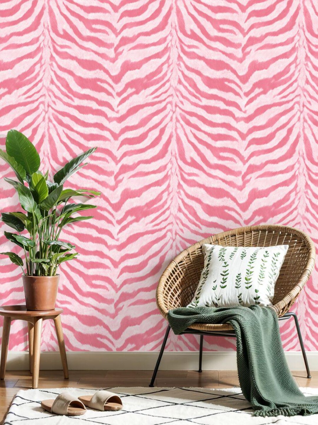 Pink Zebra Print Peel and Stick Wallpaper Preppy Animal Print Mural ...