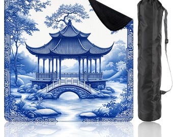 Chinoiserie Mahjong Mat with Storage Bag, Large Portable Mahjong Tile Game Table Mat for Game Night Gift for Players or Hosts