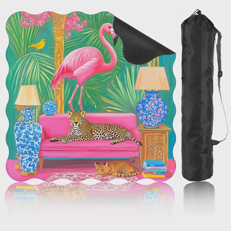 Chinoiserie Cheetah Mahjong Mat with Storage Bag Grandmillennial Flamingo Tropical Game Night Tile Game Table Mat Gift for Players or Hosts Scalloped