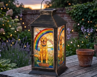 Personalized Pet Memorial Lantern, Custom Photo Garden Solar Light, Pet Remembrance Gift, Cat Dog Loss Gift - Stained Glass Style