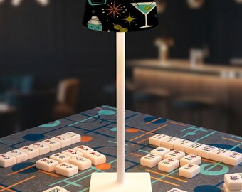 Mahjong Game Night Table Lamp, Cordless Rechargeable LED Desk Light, Mid Century Modern Cocktail Decor, Gift for Mahjong Players