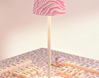 Pink Tiger Print Mahjong Table Lamp Cordless LED Rechargeable Game Night Lighting Chic Mahjong Decor Gift for Hostess or Players