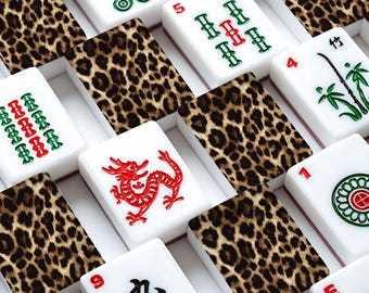 Leopard Print Mahjong Tile Set, Shabby Chic Mahjong Tiles, Acrylic American Mahjong Set, Luxury Mahjong Gift for Players