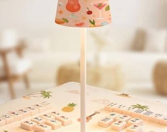 Mid Century Cocktail Mahjong Table Lamp Atomic Cordless LED Rechargeable Game Night Lighting Hawaii Mahjong Gift for Hostess or Players