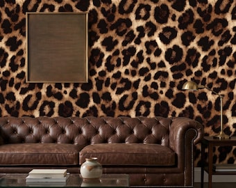 Elegant Leopard Print Wallpaper Peel and Stick Wall Mural Cheetah Skin Textured Organic Removable Wall Decor - Brown & Black Animal Print
