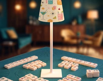 Mahjong Table Lamp, Cordless Rechargeable LED Desk Light for Game Night, Chic Mid Century Modern Cocktail Decor, Gift for Hostess