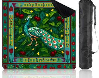 Tapete de Mahjong Preppy Peacock con bolsa de almacenamiento, tapete de mesa para juegos de mesa, color verde esmeralda, regalo para jugadores o anfitriones.