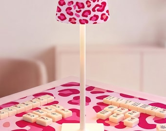 Preppy Pink Leopard Print Mahjong Table Lamp Cordless LED Rechargeable Game Night Lighting Chic Mahjong Decor Gift for Hostess or Players