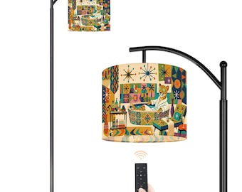 Mid-Century Modern Cheetah Lamp, Retro 50s 60s  Arc Floor Lamp, Funny Reading Light, Animal Lover Gift, Maximalist Decor,