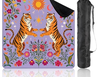 Preppy Chinoiserie Tiger Mahjong Mat with Storage Bag Non-Slip Noise Reduction Mahjong Table Mat Tile Game Night Game Gift for Players Hosts