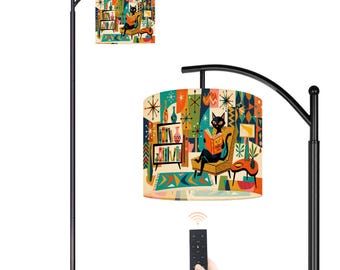 Mid-Century Modern Arc Floor Lamp, Retro Atomic Cat Arc Lamp, 1950s Geometric Starburst Accent Reading Lighting, Book Lover Gift