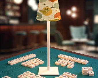 Cocktail Mahjong Table Lamp, Cordless Rechargeable LED Desk Light for Game Night, Preppy Pink Grandmillennial Decor, Gift for Hostess