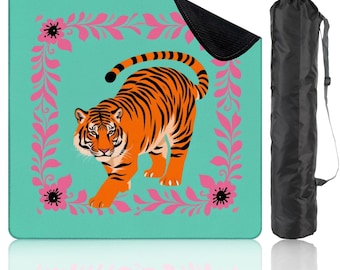 Tiger Design Mahjong Mat with Storage Bag Chinoiserie Noise Reduction Travel Portable Tile Game Table Mat Gift for Players - Rolled Up