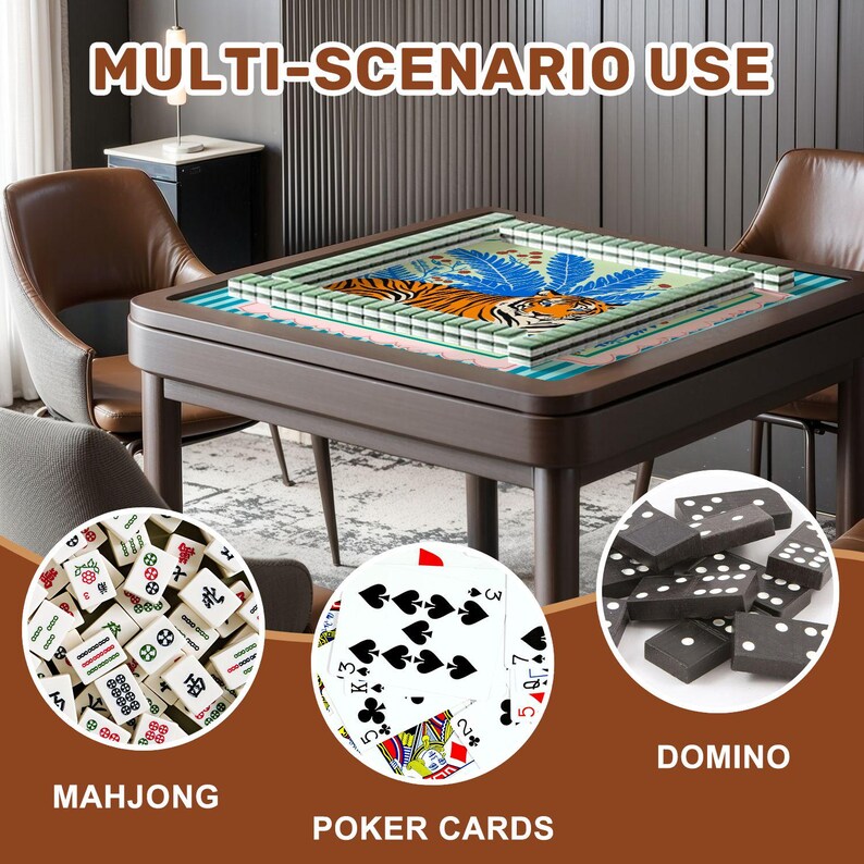 Tapete de Mahjong Preppy Chinoiserie Tiger con bolsa de transporte, cubierta de mesa a rayas, perfecto para póquer, cartas, juegos de mesa y fichas, regalo para jugadores imagen 8