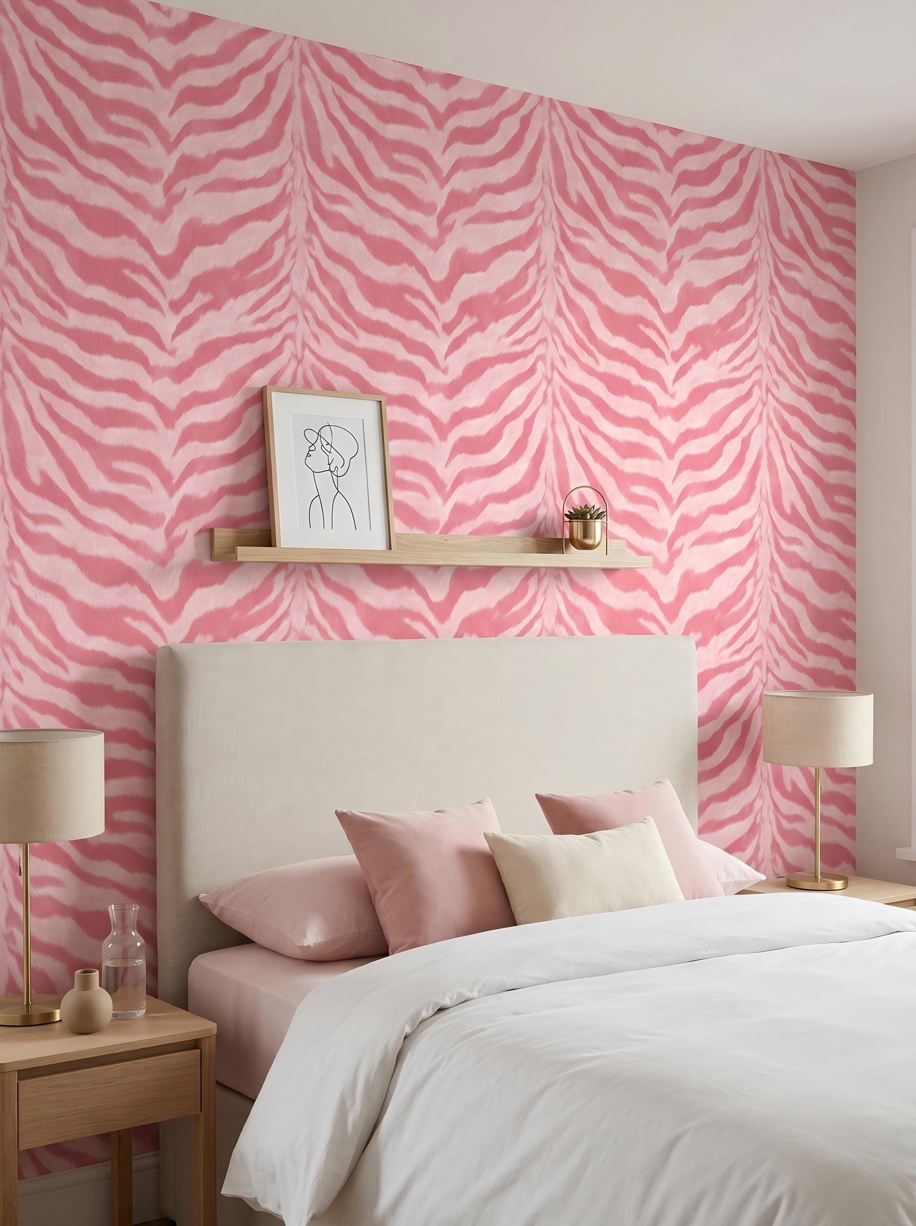 Pink Zebra Print Peel and Stick Wallpaper Preppy Animal Print Mural ...